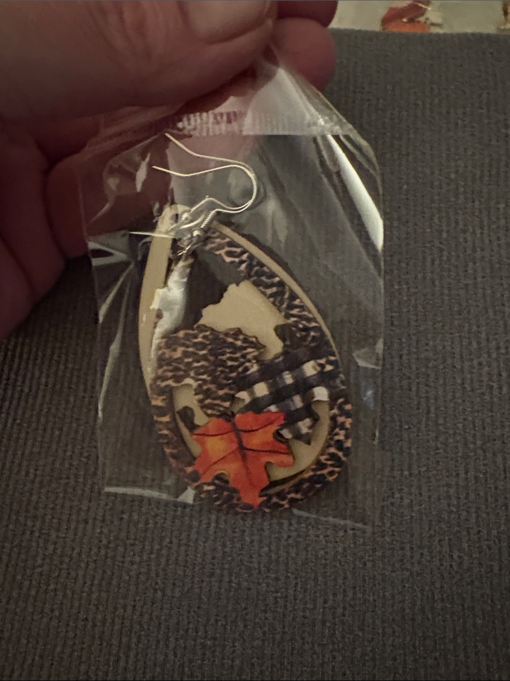 Autumn Leaf Teardrop Dangle Earrings - Orange and Black